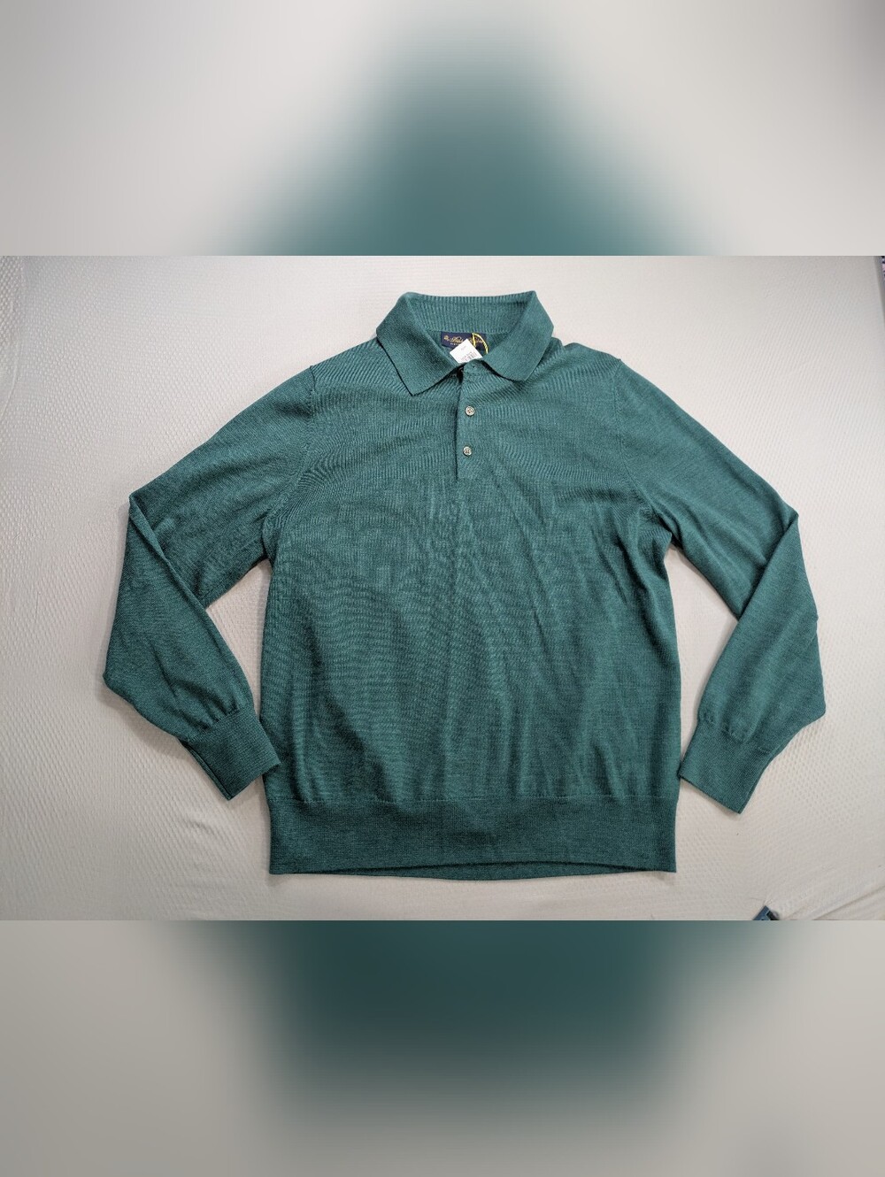 NEW Brooks Brothers Polo Sweater Merino Wool Long Sleeve Knit Green Size Large